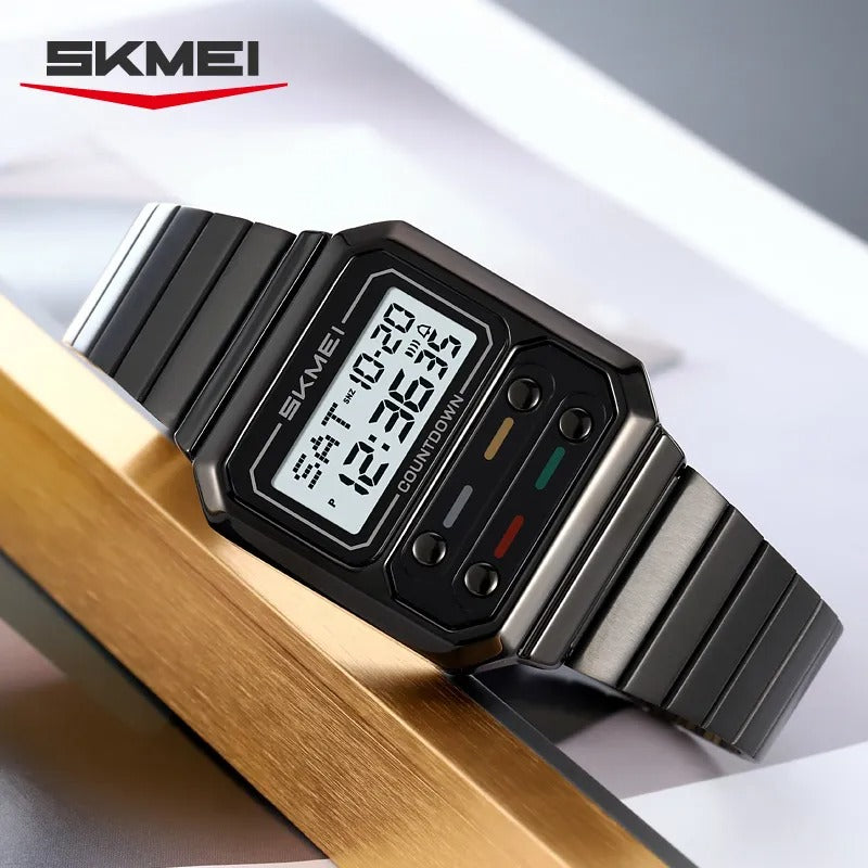 SKMEI 2448 Vintage Square Digital Stainless Steel Watch - black-white image 2