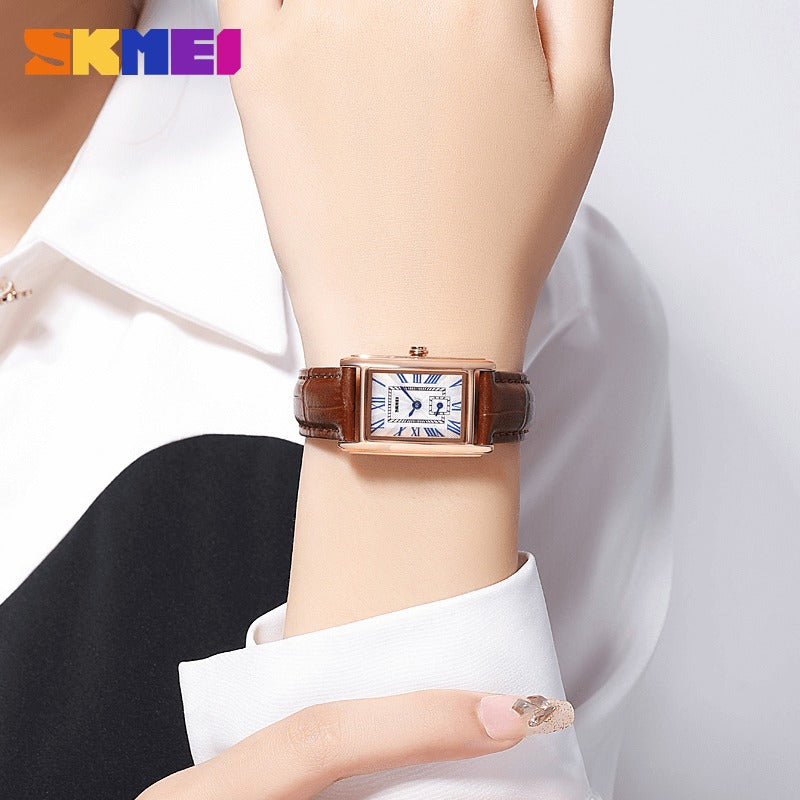 SKMEI - 2297 - Women Down Second Leather Strap Quartz Watch - rose gold/brown image 1