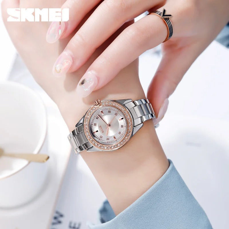 SKMEI - 1534 - Women Water Resistant Diamond Quartz Watch - rose gold/silver image 5