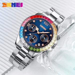Skmei - 9367 - Colorful Fashion Luminous Hands Waterproof Quartz Unisex Watch - Silver/Blue image 2