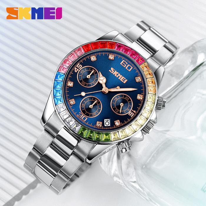 Skmei - 9367 - Colorful Fashion Luminous Hands Waterproof Quartz Unisex Watch - Silver/Blue image 2
