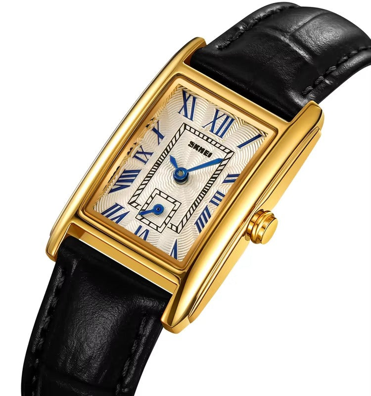SKMEI - 2297 - Women Down Second Leather Strap Quartz Watch - gold/black image 0
