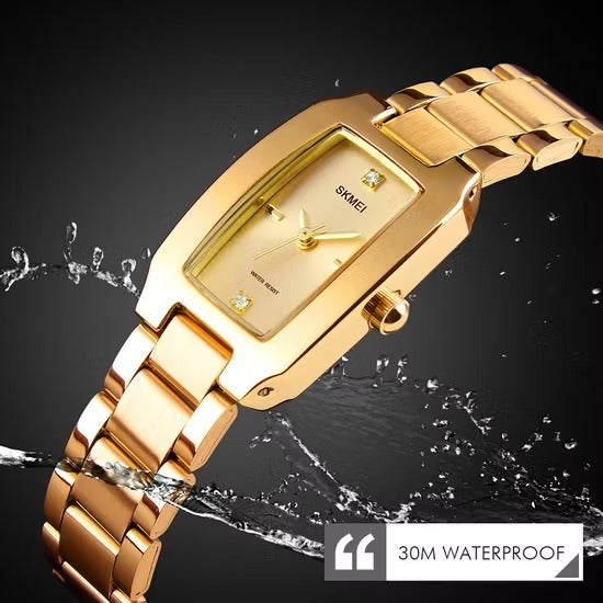 SKMEI - 1400 - Women Stainless Steel Rectangle Dial Elegant Watch - gold image 5