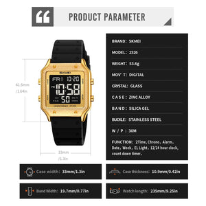 Skmei - 2526 - Women Digital Watch Original Silicone Strap - Black Gold image 4