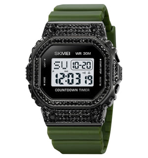 Skmei – 2000 – Women Luxury Diamond Digital Watch - Army/Green image 0