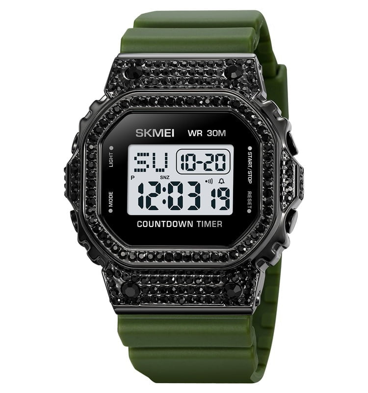 Skmei – 2000 – Women Luxury Diamond Digital Watch - Army/Green image 0