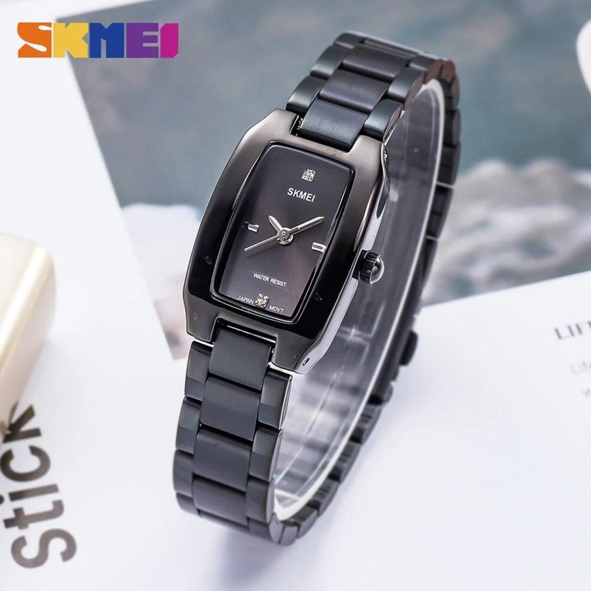 SKMEI - 1400 - Women Stainless Steel Rectangle Dial Elegant Watch - black image 3