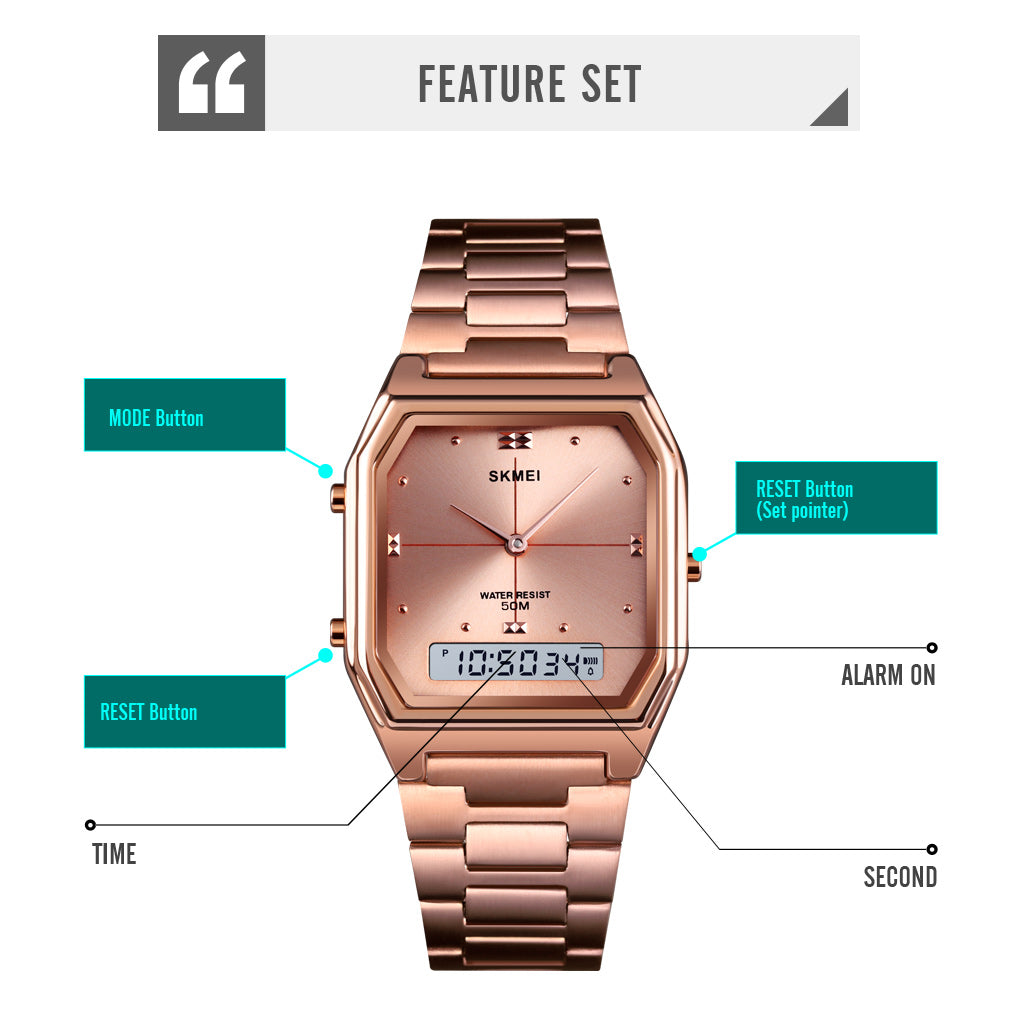 Skmei - 2258 - Dual Time Watch - RoseGold image 2