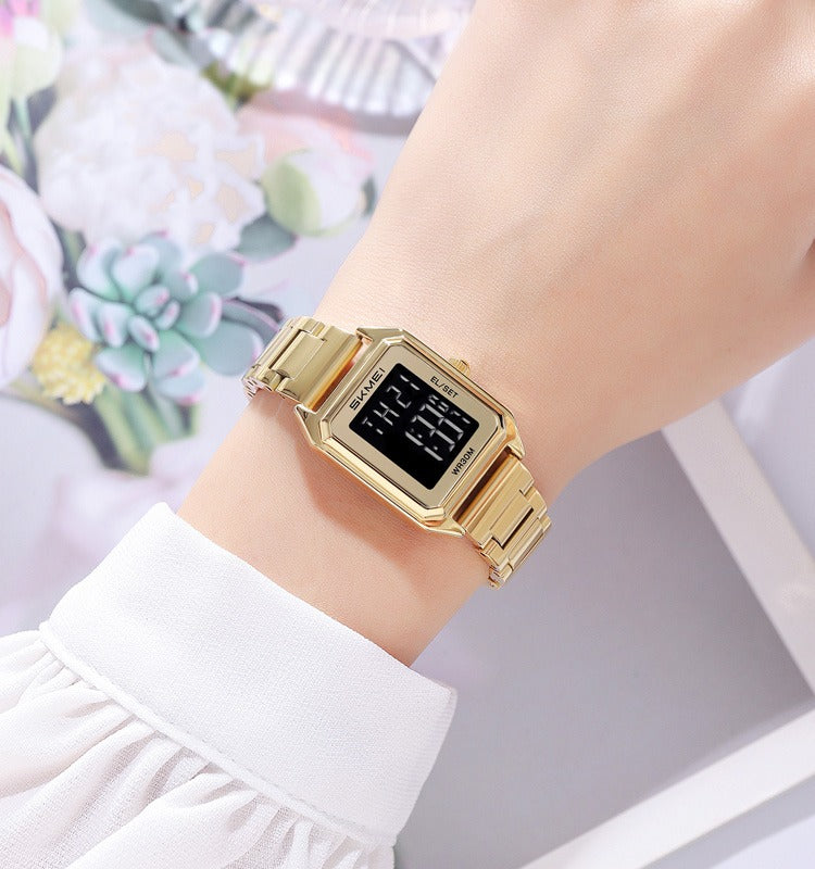 SKMEI - 2493 - Women Digital Stainless Steel Watch - gold/black image 4