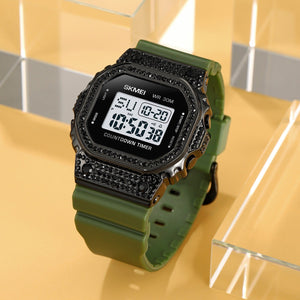 Skmei – 2000 – Women Luxury Diamond Digital Watch - Army/Green image 1