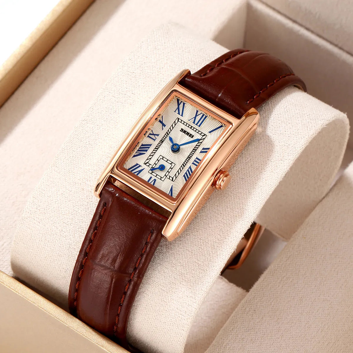 SKMEI - 2297 - Women Down Second Leather Strap Quartz Watch - rose gold/brown image 0