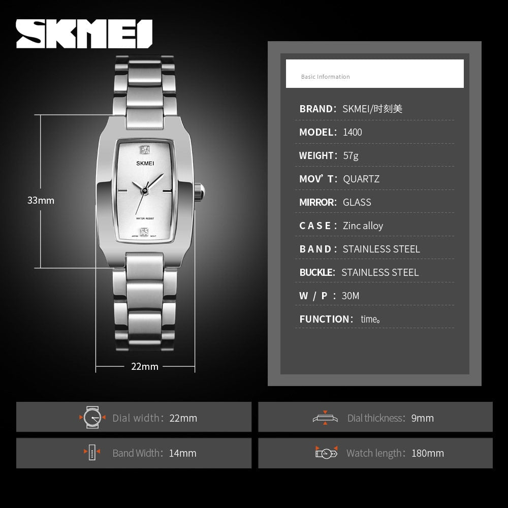 SKMEI - 1400 - Women Stainless Steel Rectangle Dial Elegant Watch - silver image 5
