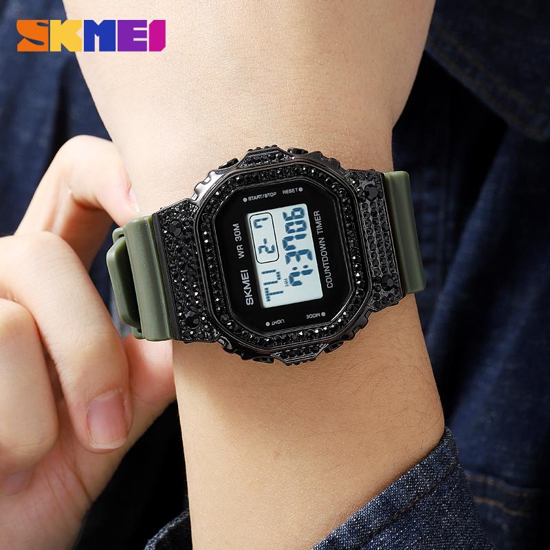 Skmei – 2000 – Women Luxury Diamond Digital Watch - Army/Green image 2