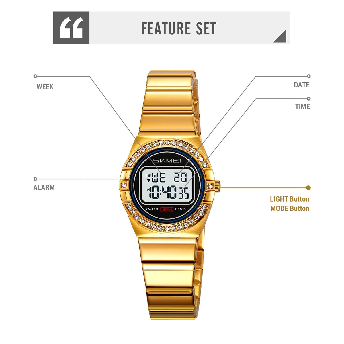 SKMEI - 2446 - Women Digital Stainless Steel Watch - gold image 2