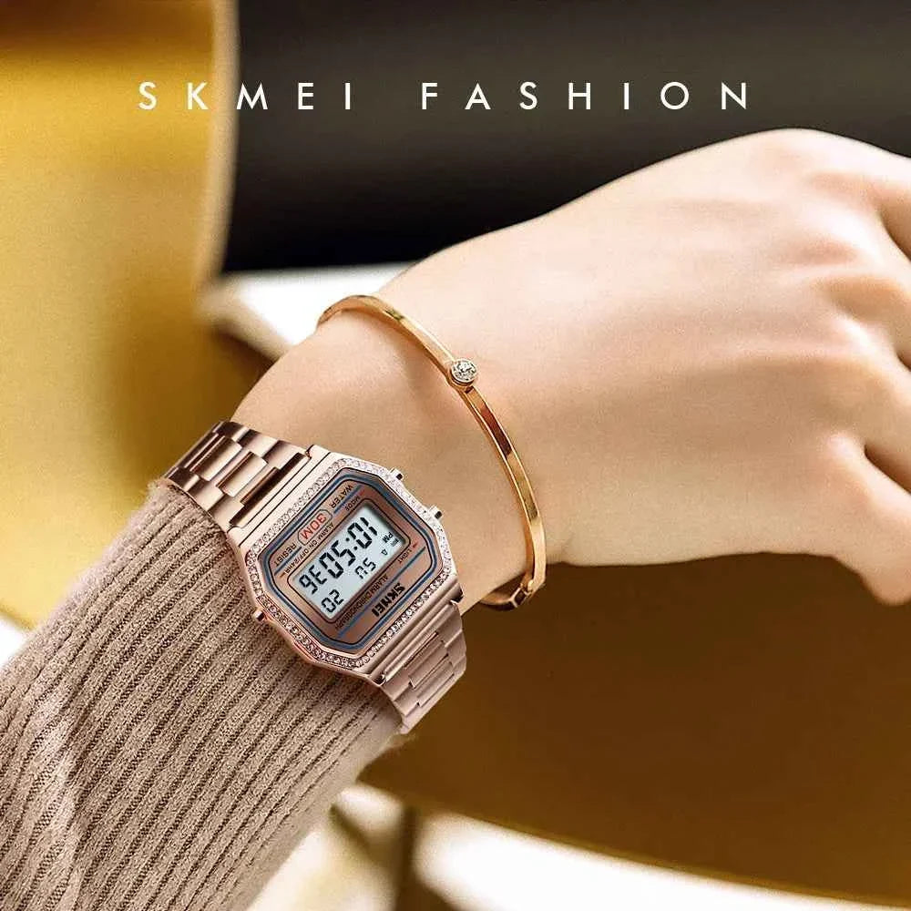 SKMEI 1474 Women Digital Stainless Steel Elegant Watch - RoseGold